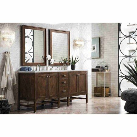 James Martin Vanities Addison 72in Double Vanity, Mid-Century Acacia w/ 3 CM Ethereal Noctis Quartz Top E444-V72-MCA-3ENC